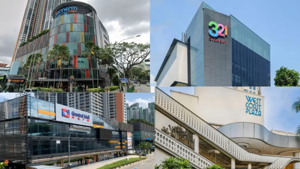 Shopping malls near Elta Condo in Clementi Avenue 1, featuring The Clementi Mall, 321 Clementi, and Grantral Mall, offering retail, dining, and entertainment options for residents in District 5